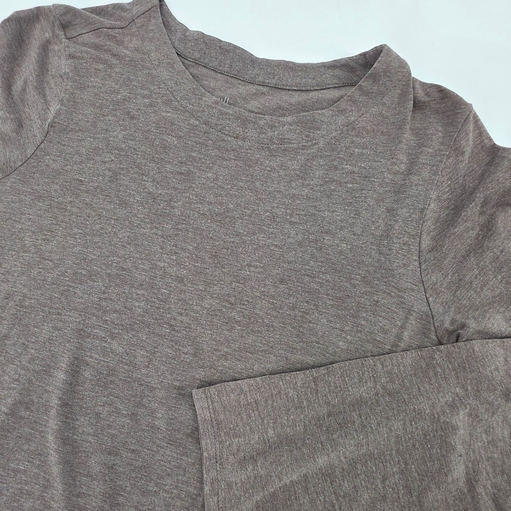 J JILL LUXE SUPIMA TUNIC SHIRT WOMENS MEDIUM PETITE BROWN FORWARD‎ SEAM TOP SOFT